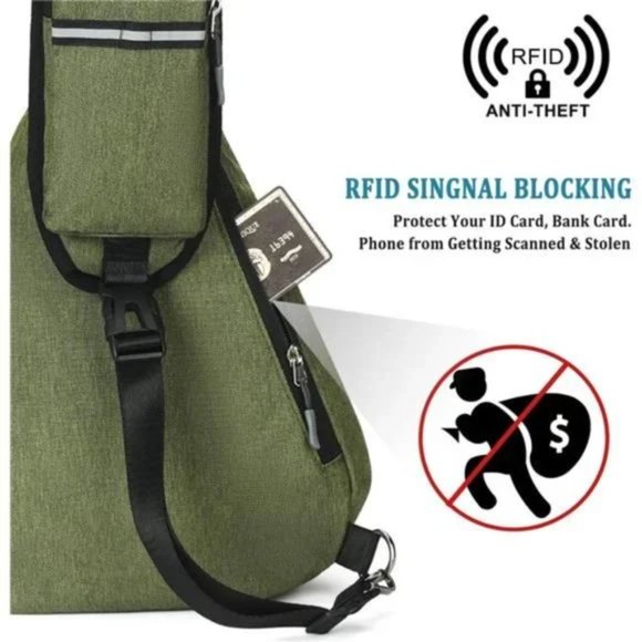 New Water Resistant Hiking Shoulder Bag Unisex Army Green - Picture 3 of 7